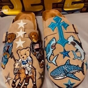 Men's Tan Slip-On Loafers with Blue Accents